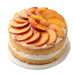 Fresh peach cake top view isolated on white background