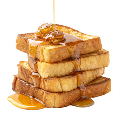 French toasts with maple syrup stack isolated on white background