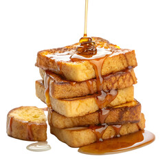 French toasts with maple syrup stack isolated on white background