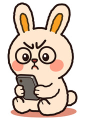 Angry Bunny Character Staring at Phone &ndash; Cute Emotional Cartoon Illustration