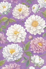 Elegant White and Purple Dahlia Floral Pattern