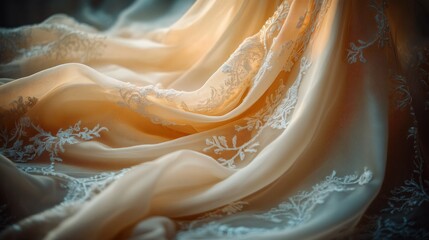 Elegant, flowing, peach wedding dress fabric