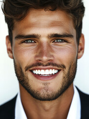 Fototapeta premium Close-up of a smiling business man, a handsome business tough guy