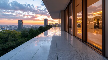 Modern balcony sunset city view architecture