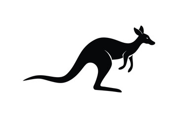 Silhouette art illustration of a kangaroo mid-hop with tail extended for balance.eps