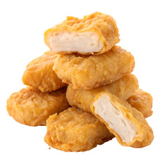Chicken nuggets pile close up isolated on white background