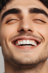 Fototapeta premium Close-up of a smiling business man, a handsome business tough guy