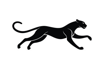 Silhouette art illustration of a sprinting cheetah with long legs and tail in motion.eps