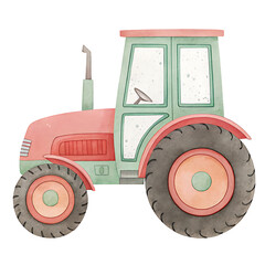 Fototapeta premium Adorable Labor Day Clipart Watercolor Tractor Illustration