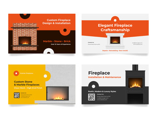 Business card template offering high quality handcrafted custom fireplace design and installation.