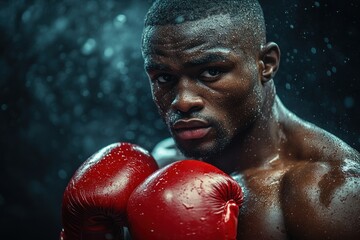 Close-up of Male Boxer Wearing Red Gloves in Dramatic Lighting