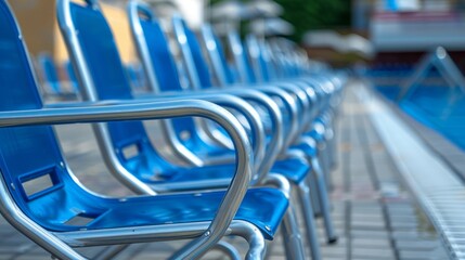 Fototapeta premium Relaxing beach loungers beside the pool for ultimate comfort and leisure experience