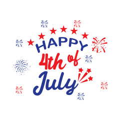 Happy 4th of July, USA Independence Day with waving American national, garlands on top fireworks on the white background, use for sale banner, discount banner, advertisement banner, etc