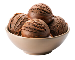 Chocolate ice cream scoops in bowl on white background