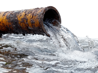 rusty pipe pouring water into river isolated on transparent background