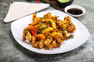 Vietnamese cuisine - fried frog with vegetables