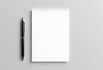 Vertical spiral notebook mockup with pen on white background