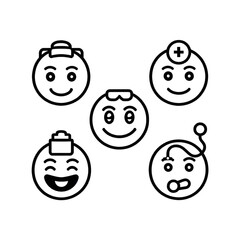 Emoji of medical professionals: nurse with cap, doctor with head mirror, medical staff in safety goggles and stethoscope, smiling healthcare emojis PNG file download