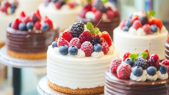 Celebratory dessert display bakery showroom high-resolution images colorful environment eye-level view cake artistry