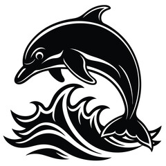 Black and White Dolphin Jumping Out of Water Graphic Vector Illustration | Sea Animal Clip Art | Marine Life Design Element
