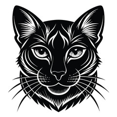 Cat Head Silhouette Vector Line Art