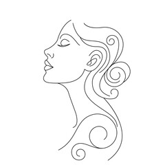 face of beautiful girl . beauty salon concept in linear endless style. vector illustration isolated on white background
