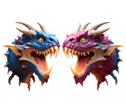 Intricate illustration of a mythological twin-headed dragon, vibrant hues, detailed scales, conveying a sense of power and fantasy, digital artwork