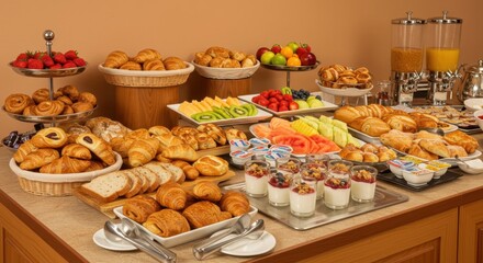 Extensive Breakfast Buffet With Pastries Fruit And Yogurt