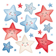 Adorable Labor Day Clipart Watercolor Stars for Festive Designs