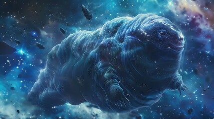 Cosmic Tardigrade Floating Through the Galaxy with Stars and Nebula in Background