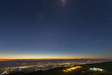 Stunning night sky over city lights mountain view landscape photography twilight scene panoramic perspective