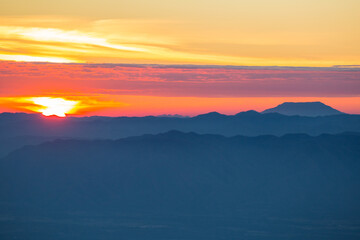 Sunrise over mountain range majestic landscape nature scene tranquil environment scenic viewpoint beautiful concept