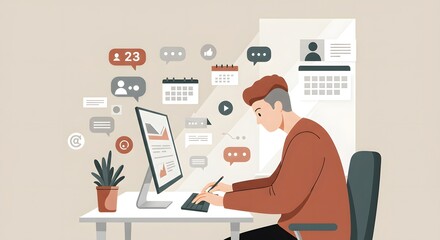 Business woman working on laptop with internet technology in office