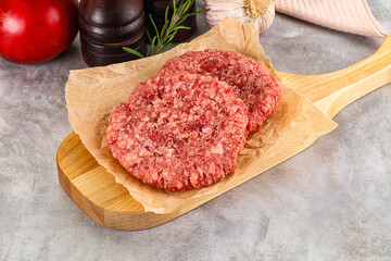 Raw round beef cutlet minced meat