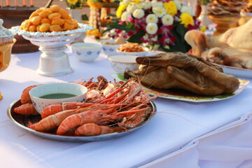 Festive seafood feast outdoor celebration food display vibrant environment close-up view culinary culture