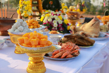 Festive food display outdoor celebration culinary showcase bright environment close-up view traditional cuisine
