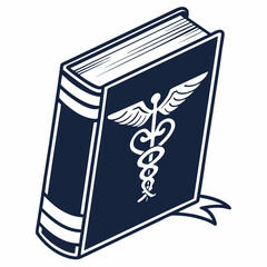 medical book with caduceus symbol in blue and white colors for educational purposes