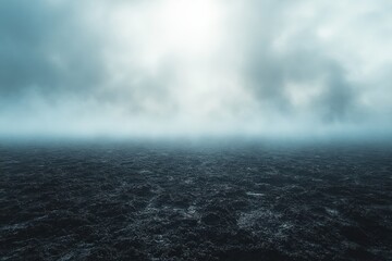 Misty barren landscape with fog and earthy ground