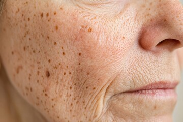 Fototapeta premium Close-up of mature skin with age spots and wrinkles.