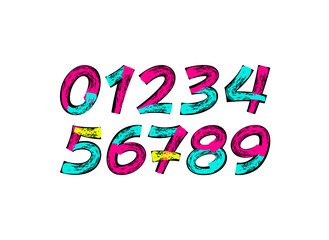 Brush italic numbers, paint numerals 0 to 9