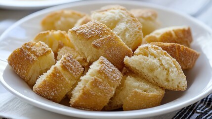 Fresh Bread Pieces on Plate, Ready to Eat or Use As Croutons