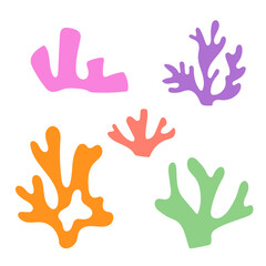 Obraz premium Set of Pastel Coral Illustrations, Soft Colored Underwater Coral Reef Collection for Ocean, Marine Life, and Nature Inspired Designs