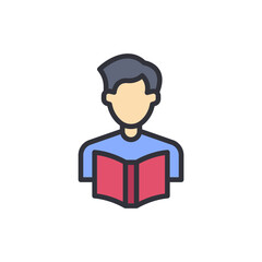 Read a book colored icons, minimalist vector illustration ,simple transparent graphic element .Isolated on white background