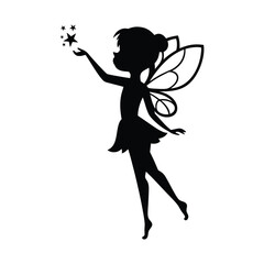 Fairy Silhouette with Magic Wand - Fantasy Fairy Vector Design.