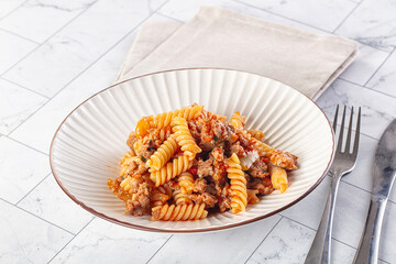 Italian pasta bolognese with meat
