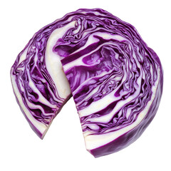Obraz premium Sliced purple cabbage on a Transparent background showcasing vibrant colors and textures, Slice cabbage isolated on PNG background