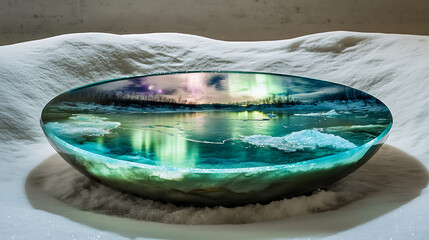 Stunning Aurora Borealis over Snowy Mountain Landscape