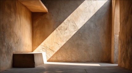 Sunlight streams through a textured interior