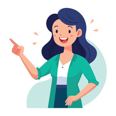 Happy stylist young woman pointing at copy space
