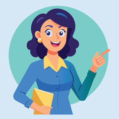 Happy stylist young woman pointing at copy space
